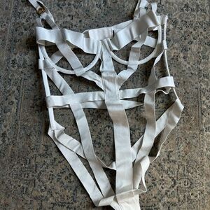 Victoria Secret White Strappy Bodysuit ~ XXL